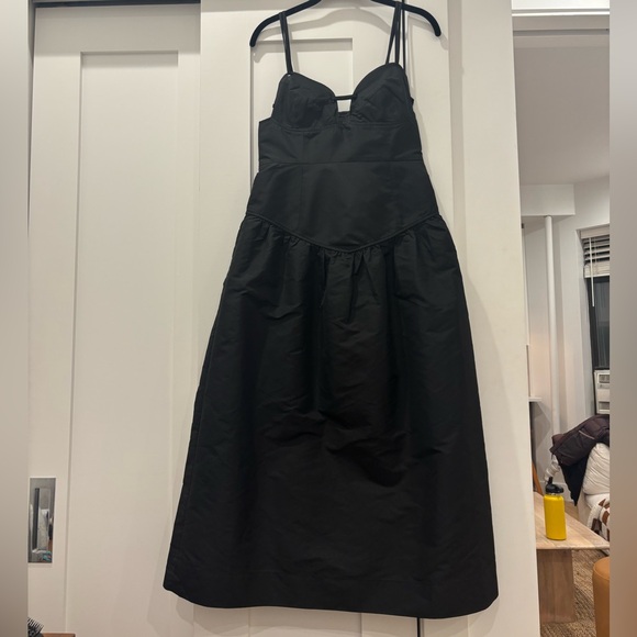 NWT Ganni Strappy Taffeta Dress Drop Waist Black 36 - Picture 5 of 9